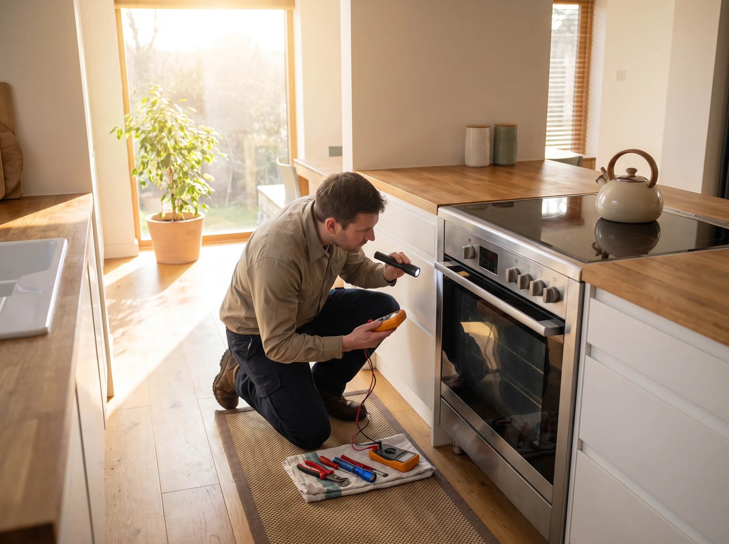 Technician looking at a home cooker