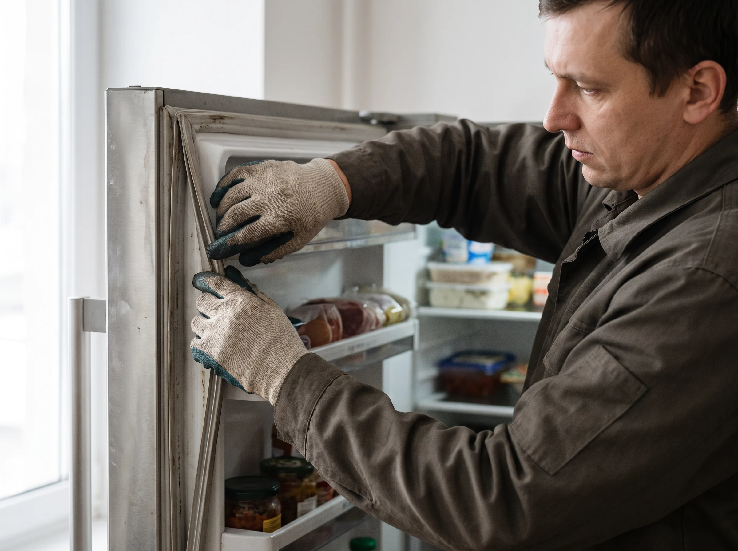 Close view of a refrigerator being checked